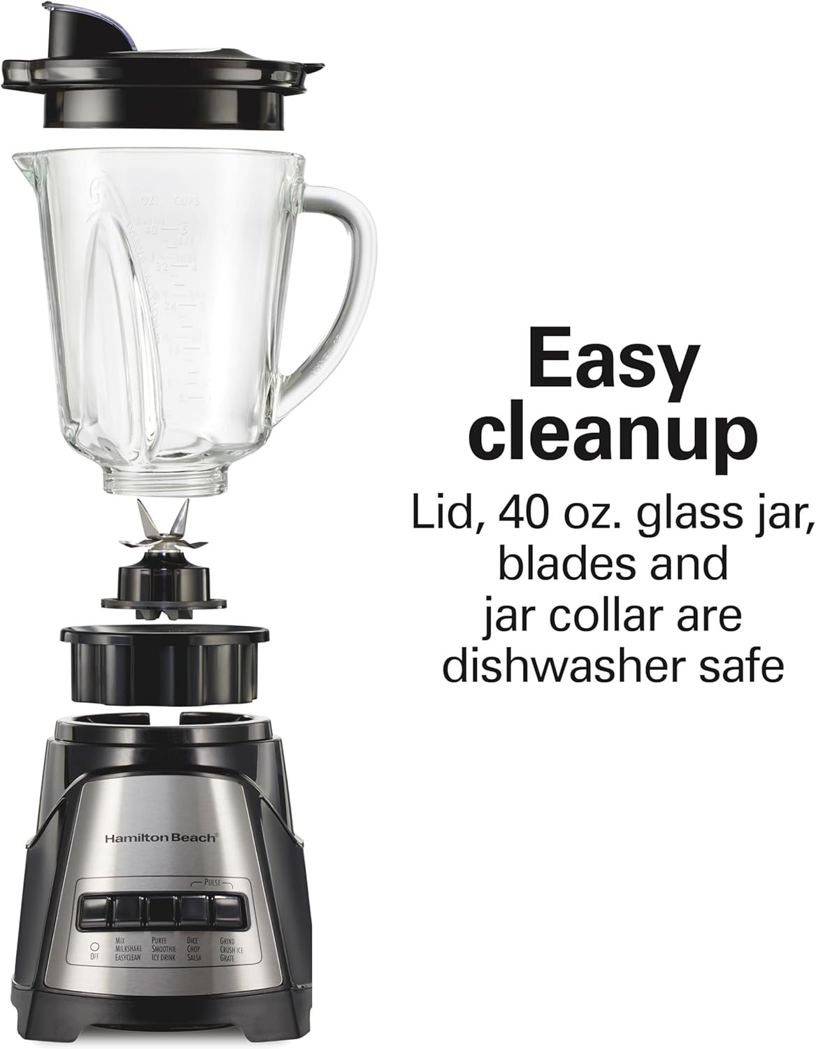 Hamilton Beach Power Elite Wave Action Blender For Smoothies, 40 Oz Glass Jar, 12 Functions Including Puree, Crush Ice, 700 Watts - Black (58148A)