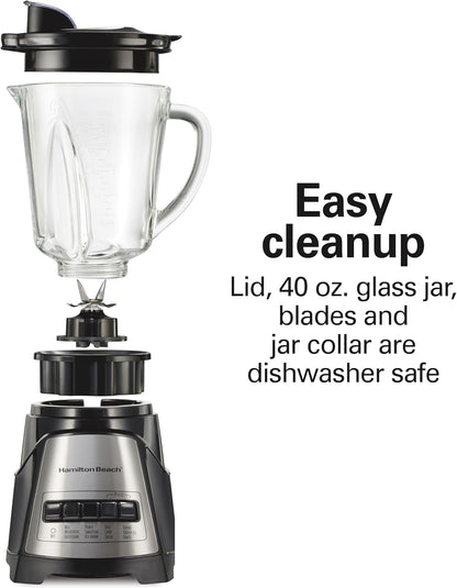 Hamilton Beach Power Elite Wave Action Blender For Smoothies, 40 Oz Glass Jar, 12 Functions Including Puree, Crush Ice, 700 Watts - Black (58148A)